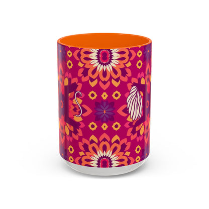Accent Coffee Mug, Gemini, Zodiac v1, Flower Pattern, (11, 15oz)