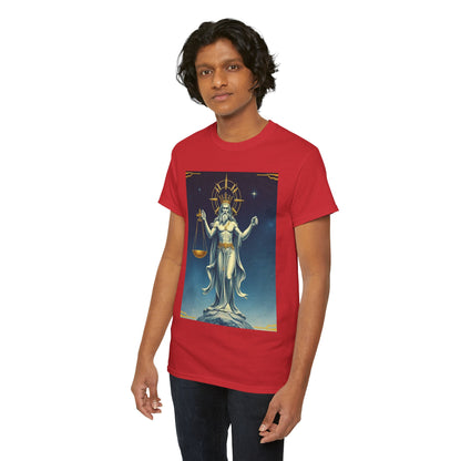 Unisex Heavy Cotton T-Shirt, Space, Libra God, Zodiac Design