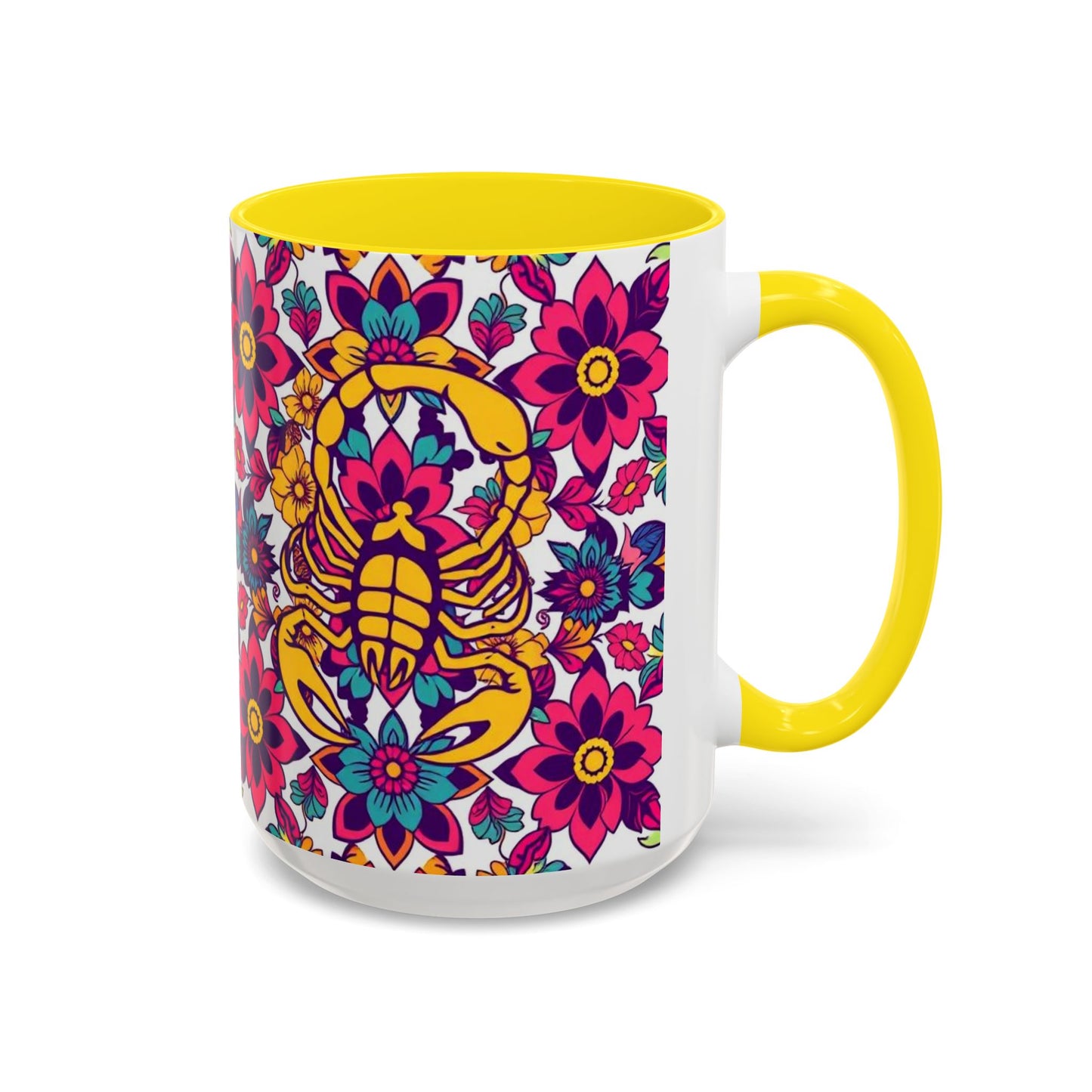Accent Coffee Mug, Scorpio, Zodiac v2. Flower Pattern, (11, 15oz)