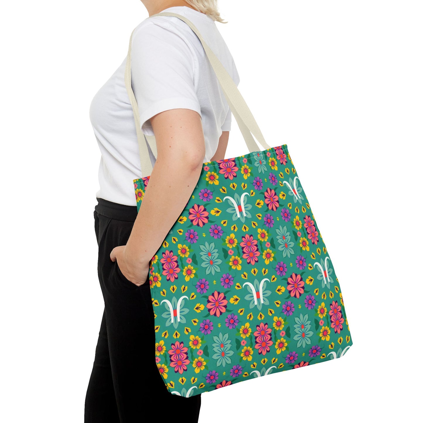 Tote Bag, (AOP), Aquarius, Zodiac v2, Flower Pattern