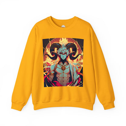 Unisex Heavy Blend™ Crewneck Sweatshirt, Anime Fire Aries, Zodiac Design