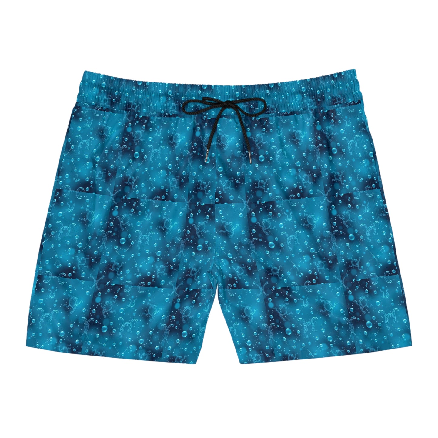 Men's Mid-Length Swim Shorts, (AOP), Aquarius, Zodiac, Bubble Pattern