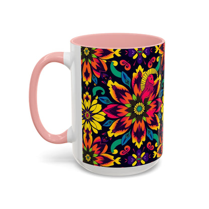 Accent Coffee Mug, Capricorn, Zodiac v4, Flower Pattern, (11, 15oz)