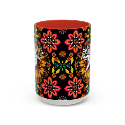 Accent Coffee Mug, Sagittarius, Zodiac v2. Flower Pattern, (11, 15oz)