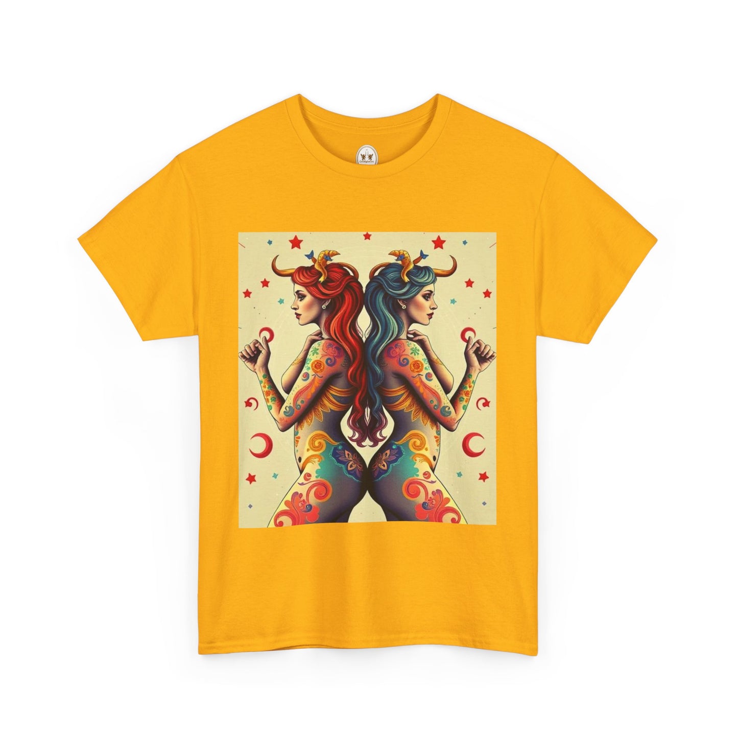 Unisex Heavy Cotton T-Shirt, Gemini, Zodiac v4, Sexy Art