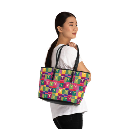 Leather Shoulder Bag, Aries, Zodiac v3, Shapes Pattern