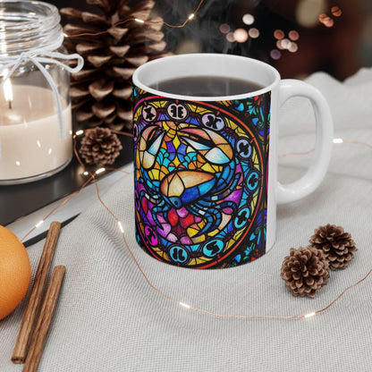 Ceramic Mug, (11oz, 15oz), Ceramic Coffee Mug, AOP, Glass Design v1, Cancer Zodiac