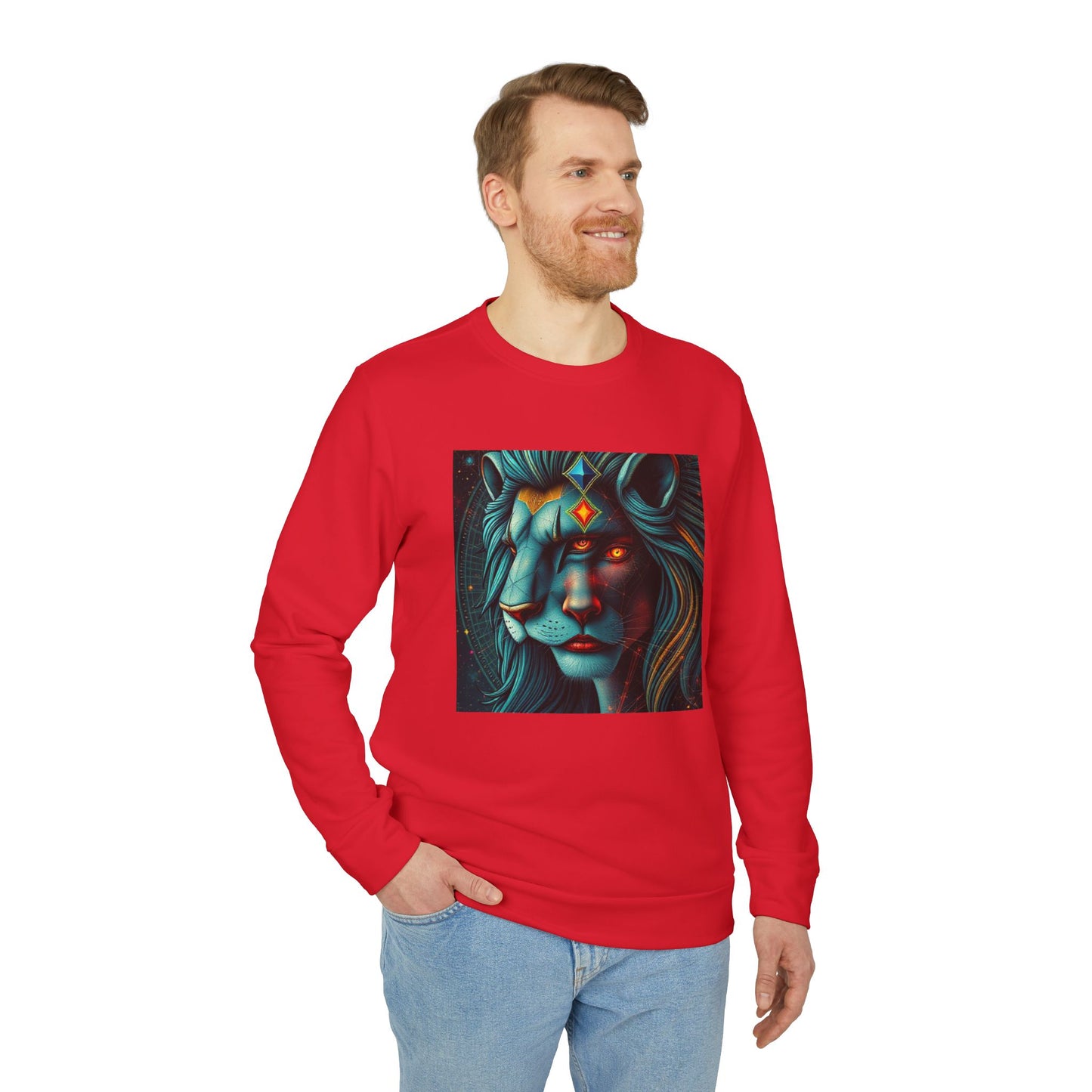 Adidas, Unisex Fleece Crewneck Sweatshirt, Leo, Pop Art, Zodiac