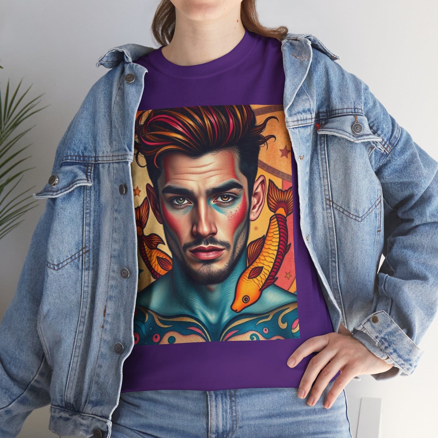 Unisex Heavy Cotton T-Shirt, Pisces, Zodiac v2, Sexy Art