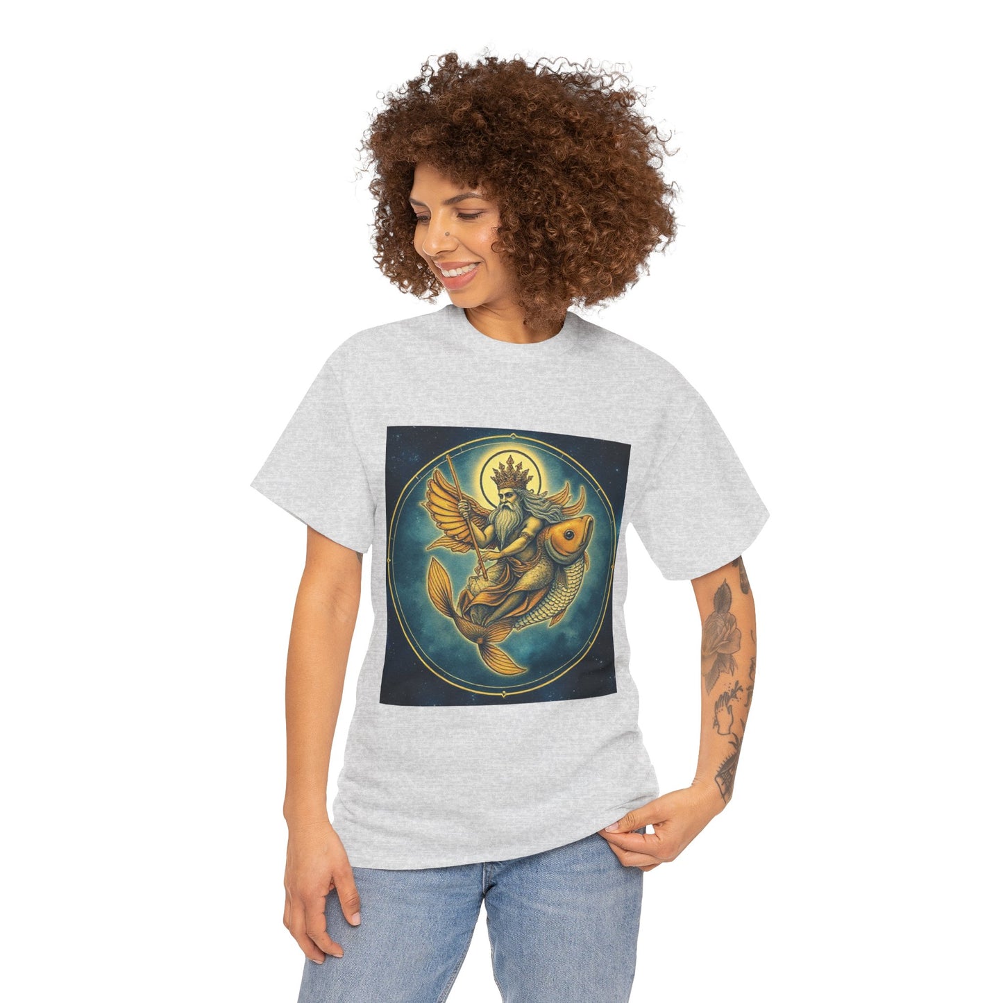 Unisex Heavy Cotton T-Shirt, Pisces King. Zodiac Design