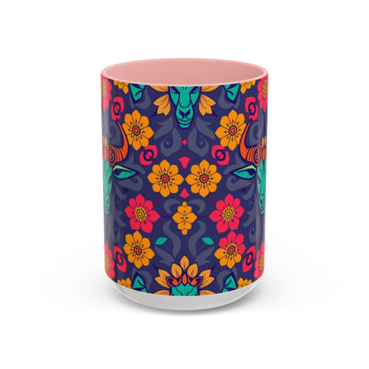 Accent Coffee Mug, Taurus, Zodiac. Flower Pattern, (11, 15oz)