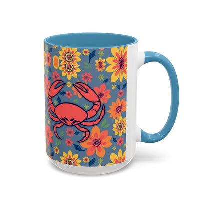 Accent Coffee Mug, Cancer, Zodiac v1, Flower Pattern, (11, 15oz)
