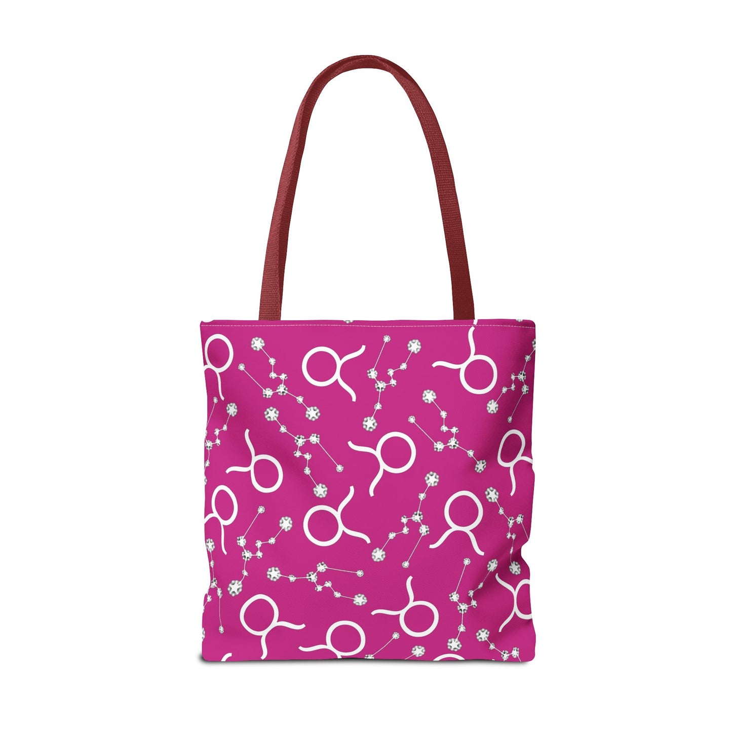 Tote Bag, Taurus Zodiac Sign, AOP, (Pink, White)