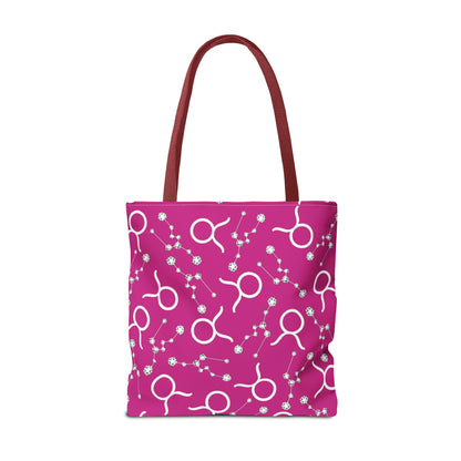 Tote Bag, Taurus Zodiac Sign, AOP, (Pink, White)