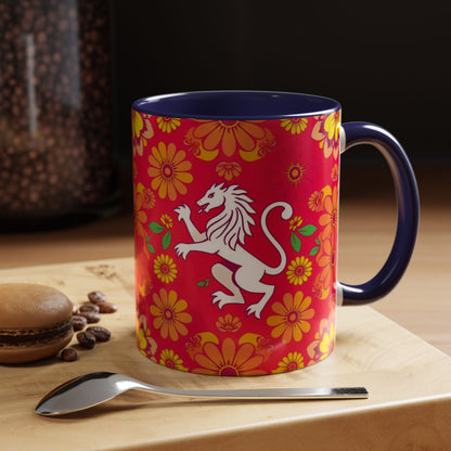 Accent Coffee Mug, Leo, Zodiac v4, Flower Pattern, (11, 15oz)