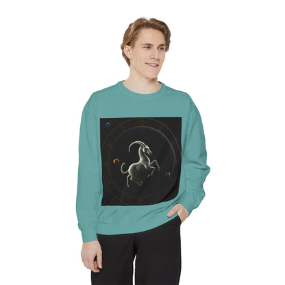 Garment-Dyed Sweatshirt, Unisex, Space Animal Design v1, Capricorn