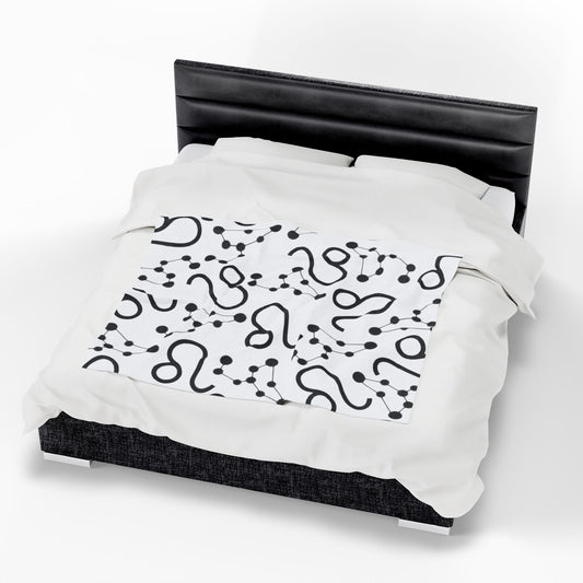 Velveteen Plush Blanket, Leo Zodiac Sign, Constellation & Symbol, White, 100% polyester