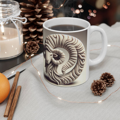 Ceramic Mug, (11oz, 15oz), Ceramic Coffee Mug, Stone Circle, Aries Zodiac Design