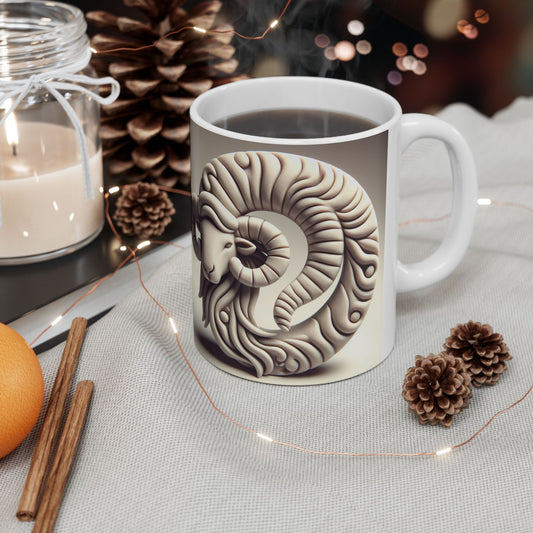 Ceramic Mug, (11oz, 15oz), Ceramic Coffee Mug, Stone Circle, Aries Zodiac Design