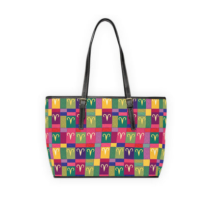 Leather Shoulder Bag, Aries, Zodiac v3, Shapes Pattern