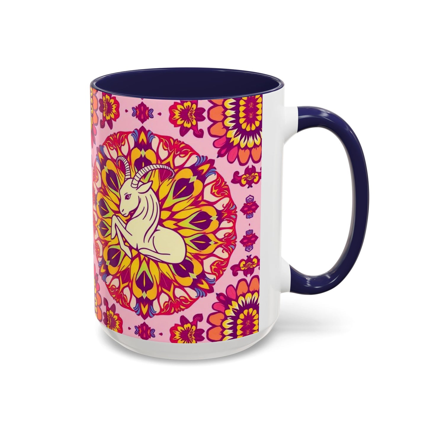 Accent Coffee Mug, Capricorn, Zodiac v3, Flower Pattern, (11, 15oz)