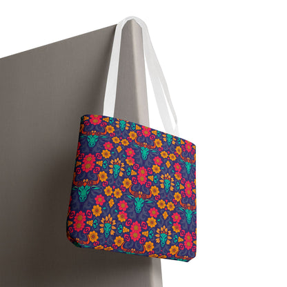 Tote Bag, (AOP), Taurus, Zodiac v1, Flower Pattern