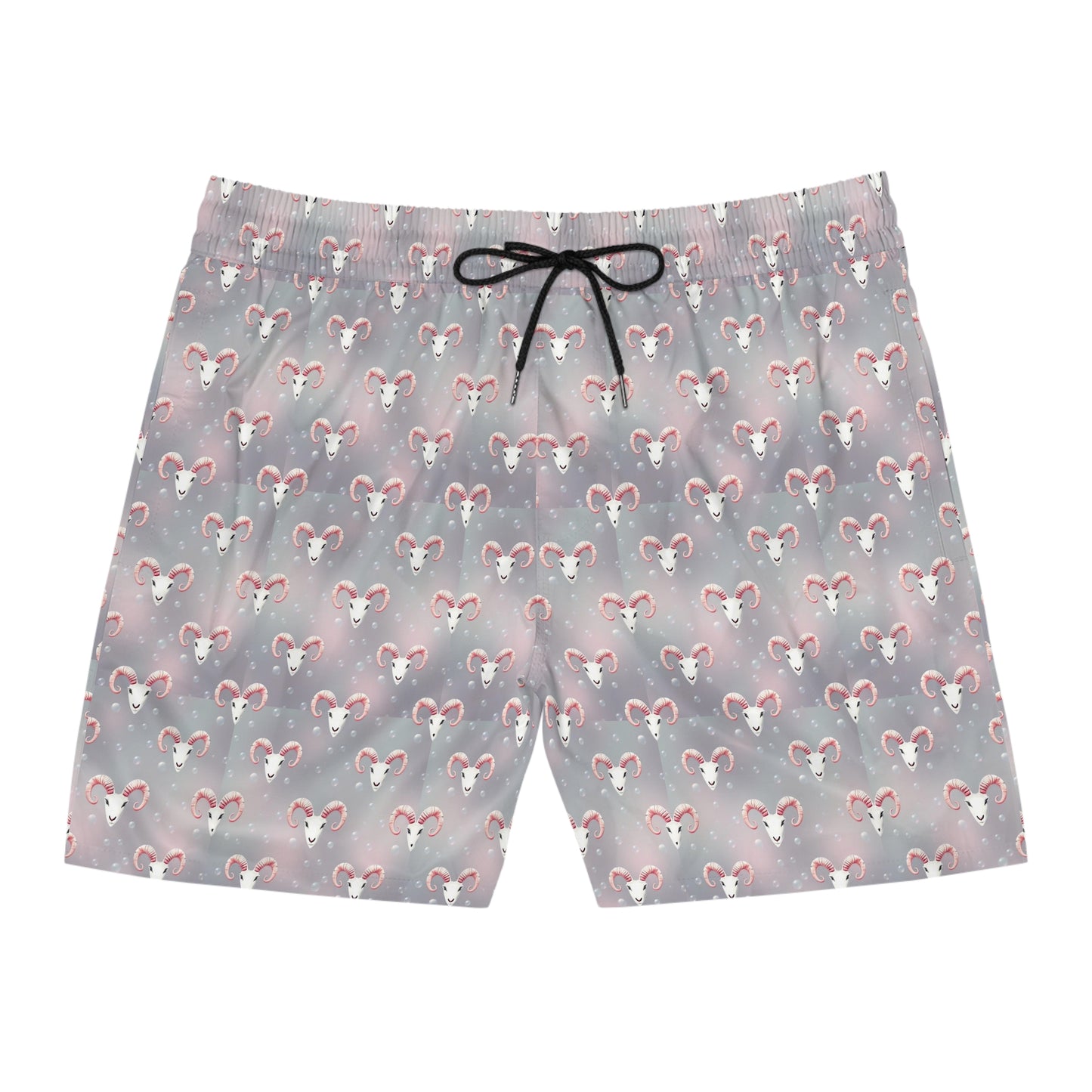 Men's Mid-Length Swim Shorts, (AOP), Aries, Zodiac v1, Bubble Pattern
