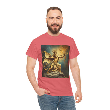 Unisex Heavy Cotton T-Shirt, Sagittarius King, Bow & Arrow, Zodiac Design