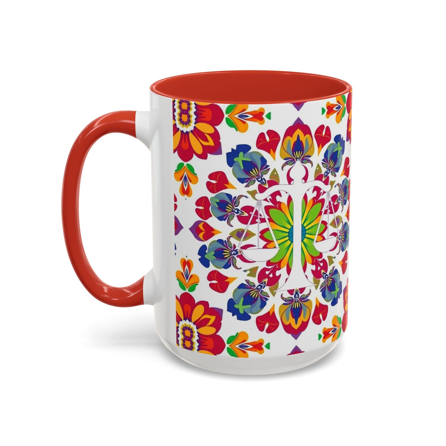Accent Coffee Mug, Libra, Zodiac v1, Flower Pattern, (11, 15oz)