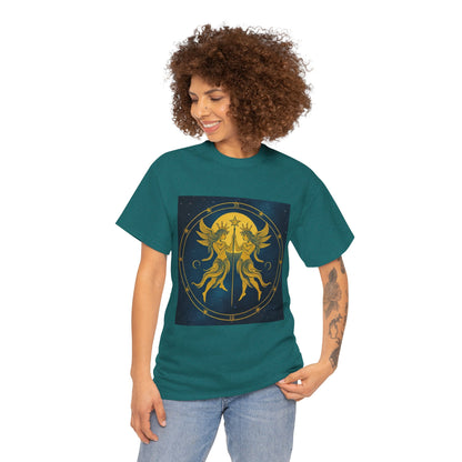 Unisex Heavy Cotton T-Shirt, Space Twins v3, Gemini Zodiac Design