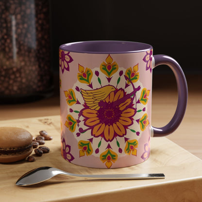 Accent Coffee Mug, Sagittarius, Zodiac v4. Flower Pattern, (11, 15oz)