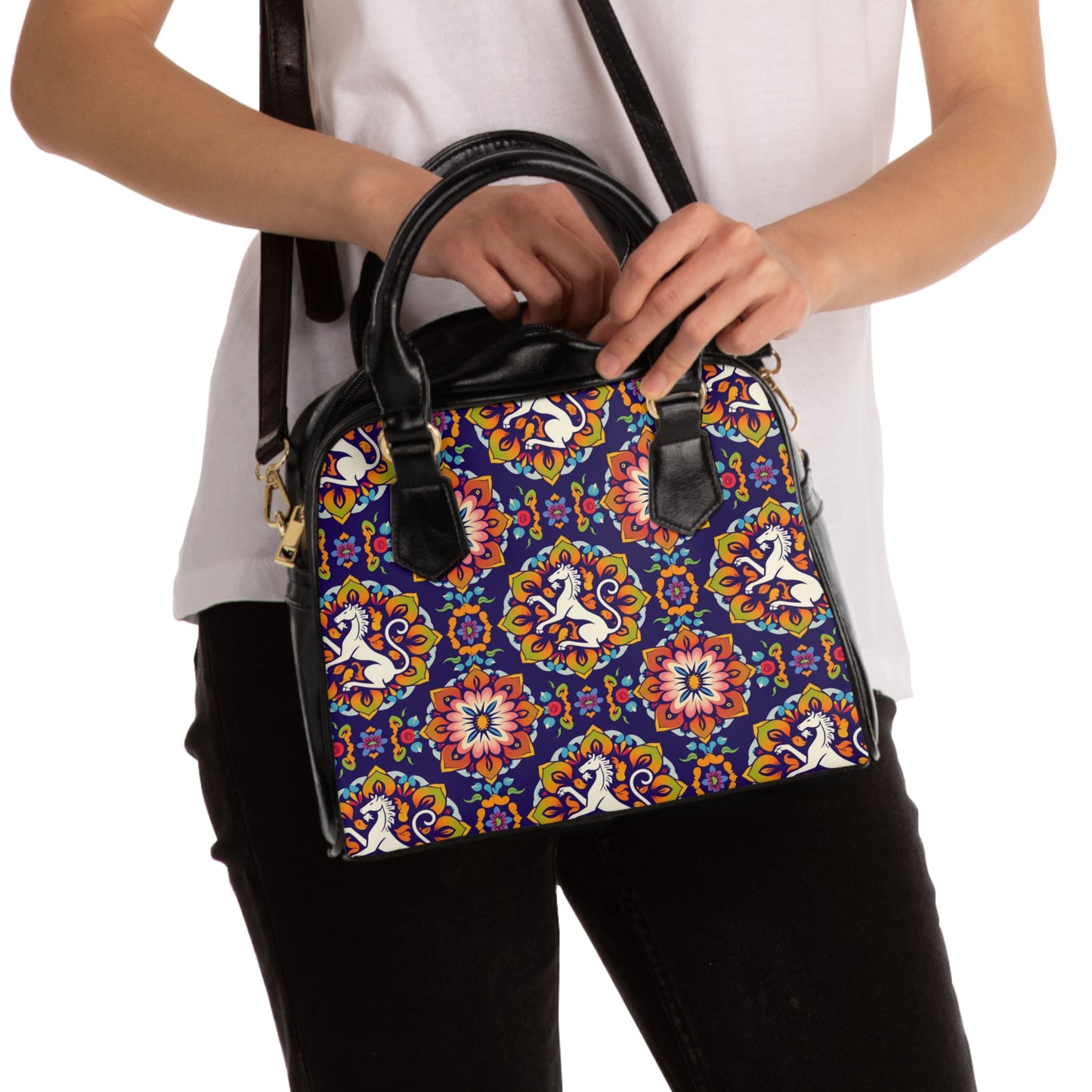 Shoulder Handbag, Virgo, Zodiac, Flower Pattern
