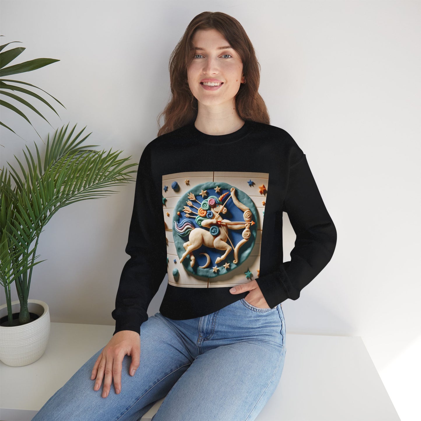 Unisex Heavy Blend™ Crewneck Sweatshirt, Colorful Horse, Sagittarius Zodiac Design