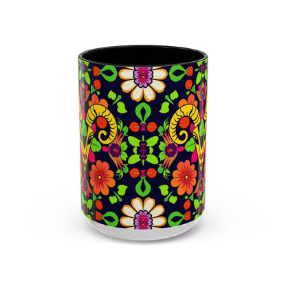 Accent Coffee Mug, Aries, Zodiac v2, Flower Pattern, (11, 15oz)