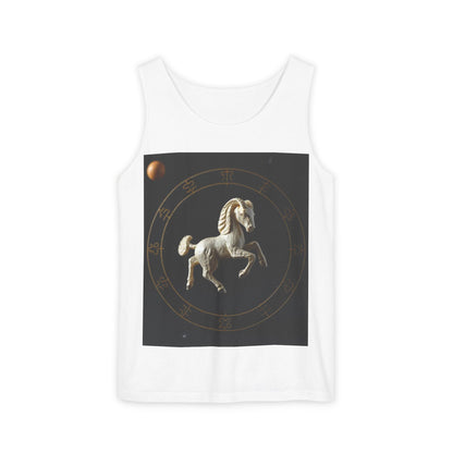 Unisex Garment-Dyed, Tank Top, Capricorn Design, Space Animal, 100% US cotton