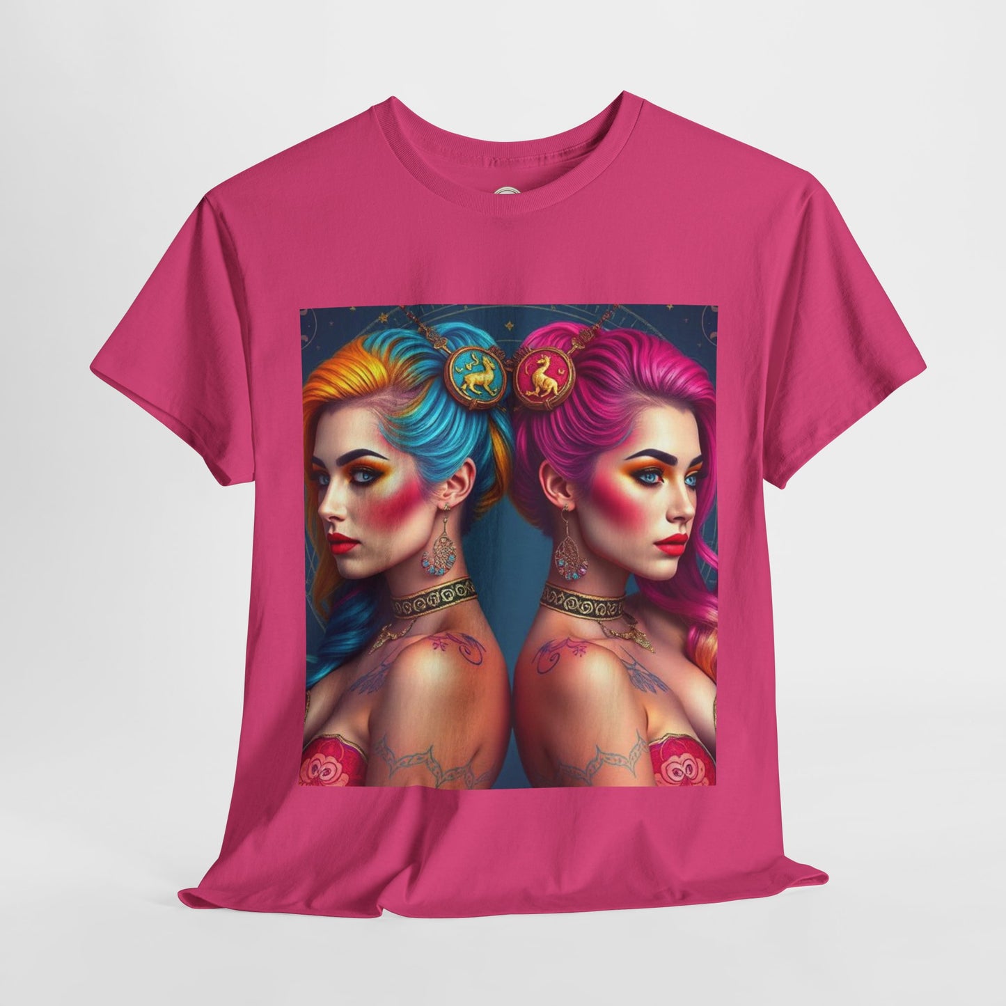 Unisex Heavy Cotton T-Shirt, Gemini, Zodiac v2, Sexy Art