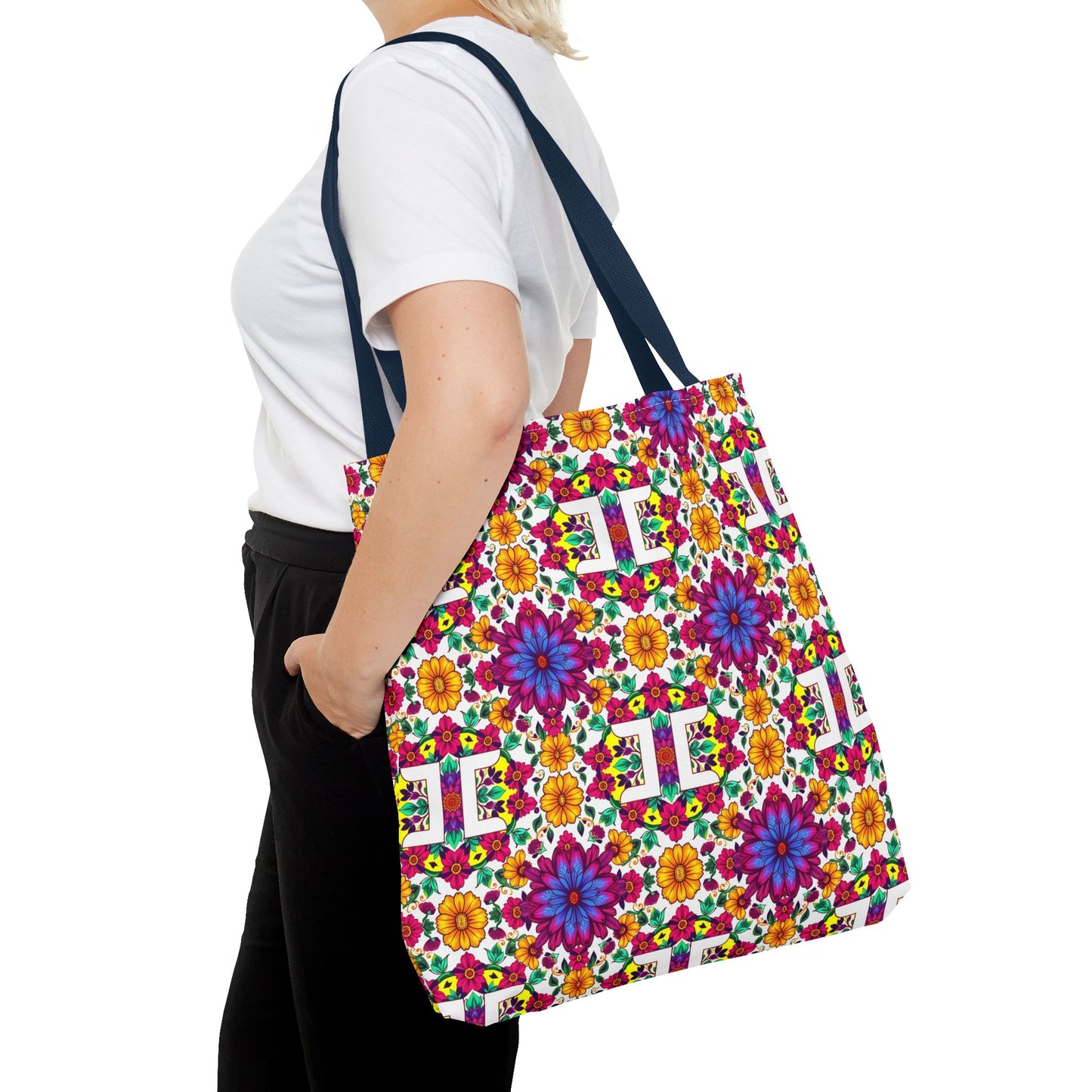 Tote Bag, (AOP), Gemini, Zodiac v3, Flower Pattern