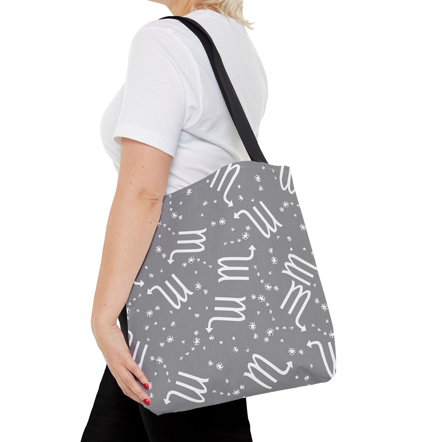 Tote Bag, Scorpio Zodiac Sign, AOP, (Grey, White)