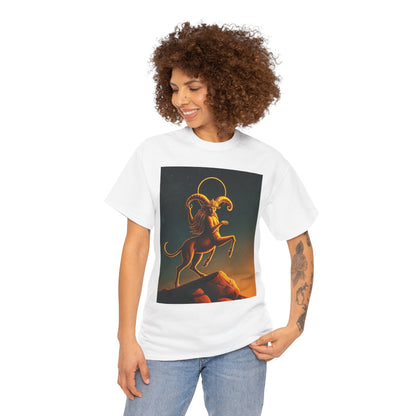 Unisex Heavy Cotton T-Shirt, Mountain Top 1v, Aries Zodiac Design