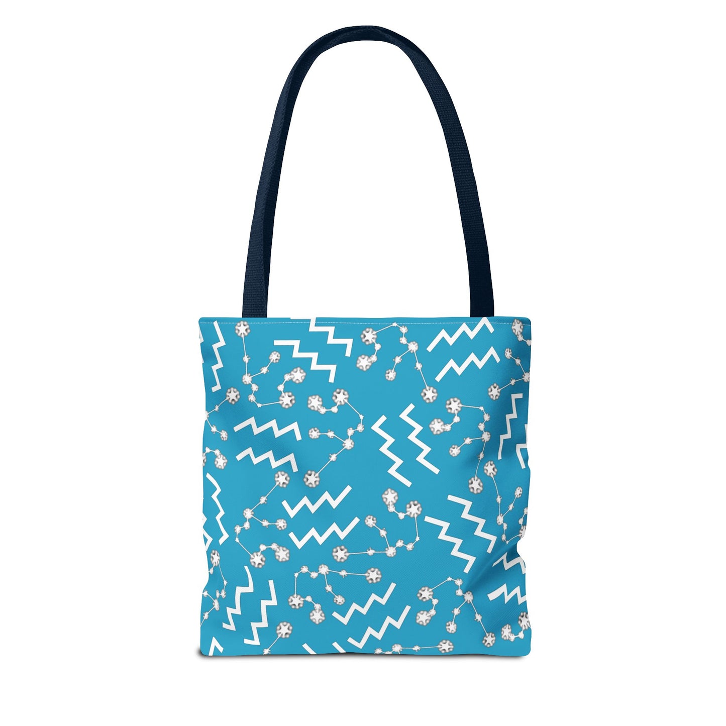 Tote Bag, Aquarius Zodiac Sign, AOP, (Turquoise, White)