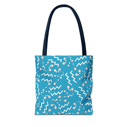 Tote Bag, Aquarius Zodiac Sign, AOP, (Turquoise, White)