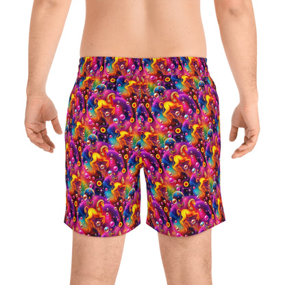 Men's Mid-Length Swim Shorts, (AOP), Virgo, Zodiac v1, Bubble Pattern