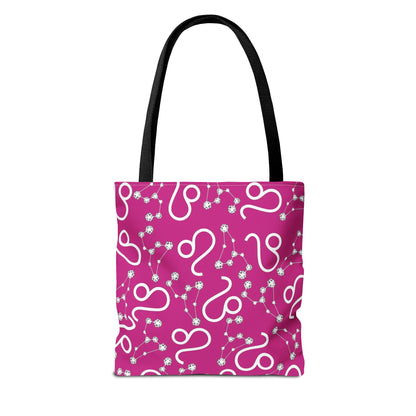 Tote Bag, Leo Zodiac Sign, AOP, (Pink, White)