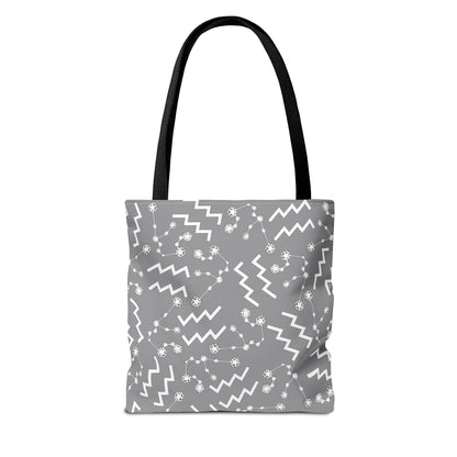 Tote Bag, Aquarius Zodiac Sign, AOP, (Grey, White)