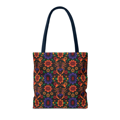 Tote Bag, (AOP), Scorpio, Zodiac v6, Flower Pattern
