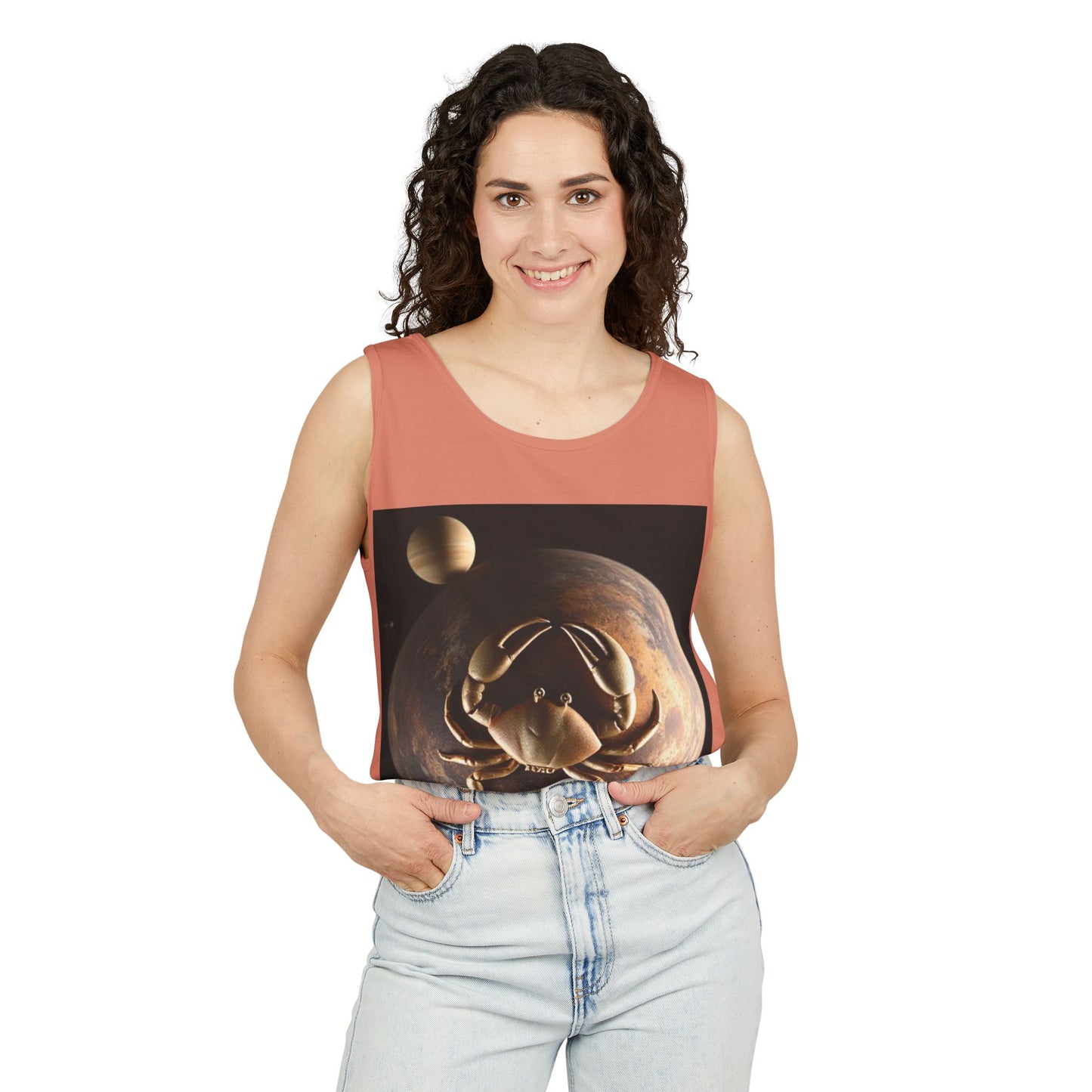 Unisex Garment-Dyed, Tank Top, Cancer Design, Planet Crab v1, 100% US cotton
