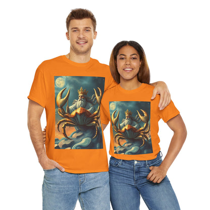 Unisex Heavy Cotton T-Shirt, Crustacean King v1, Cancer Zodiac Design