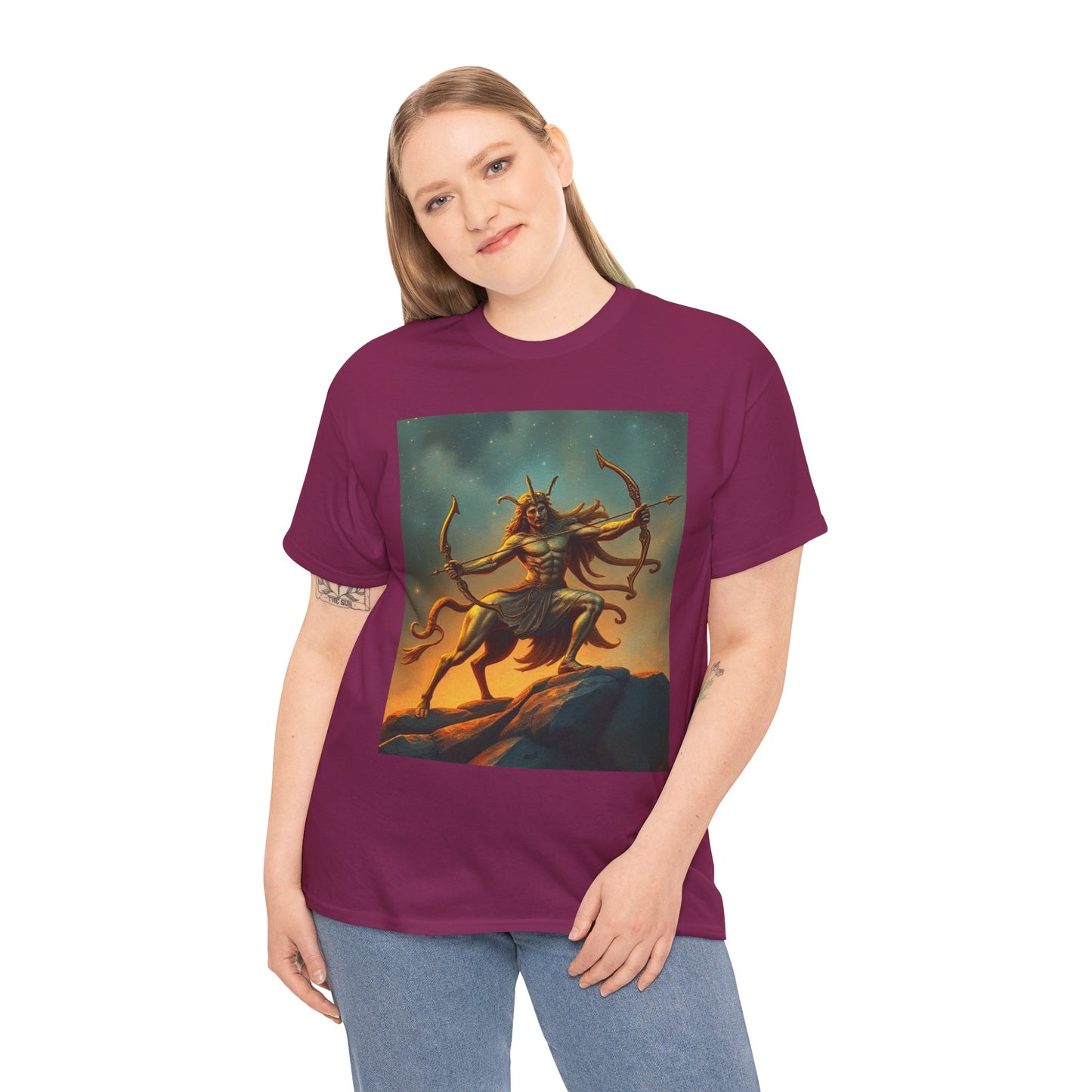 Unisex Heavy Cotton T-Shirt, Arrow Centaur, Sagittarius Zodiac Design