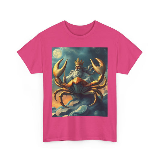 Unisex Heavy Cotton T-Shirt, Crustacean King v1, Cancer Zodiac Design