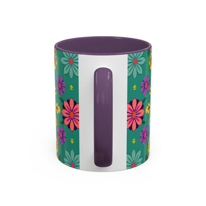 Accent Coffee Mug, Aquarius, Zodiac v3, Flower Pattern, (11, 15oz)